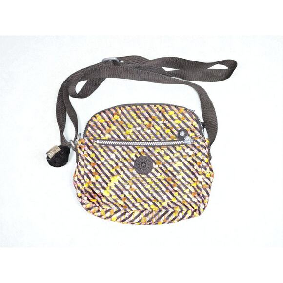 Kipling Bag Callie Crossbody Handbag Purse Black Diagonal Stripe Zip Pocket - Picture 1 of 4